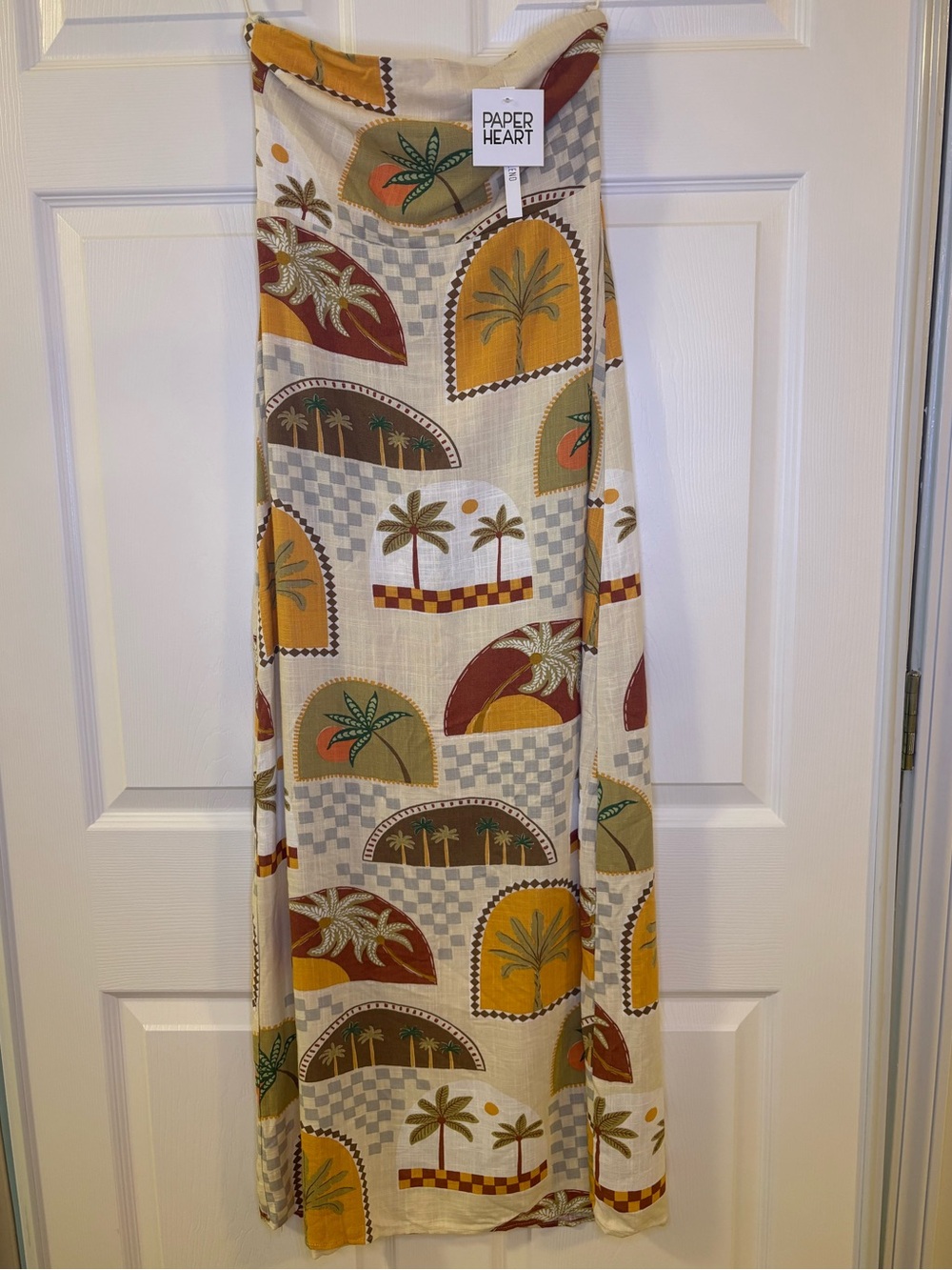 Size S Paper Heart Anthropologie Maxi, Linen Blend Strapless Palm Dress NWT